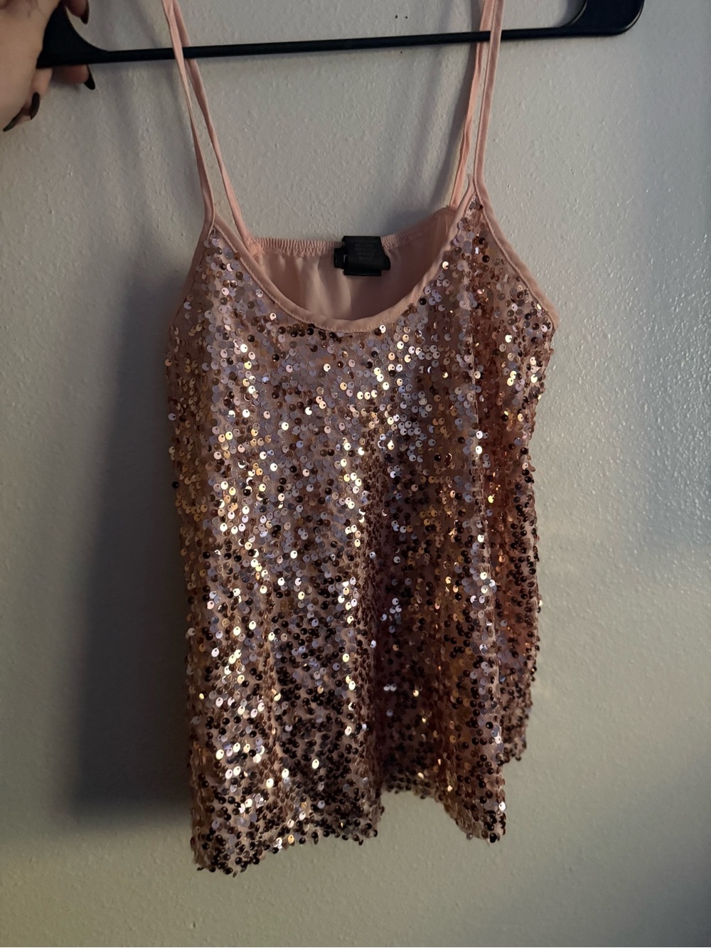 Sequin Spaghetti Strap Tank Top - Pink